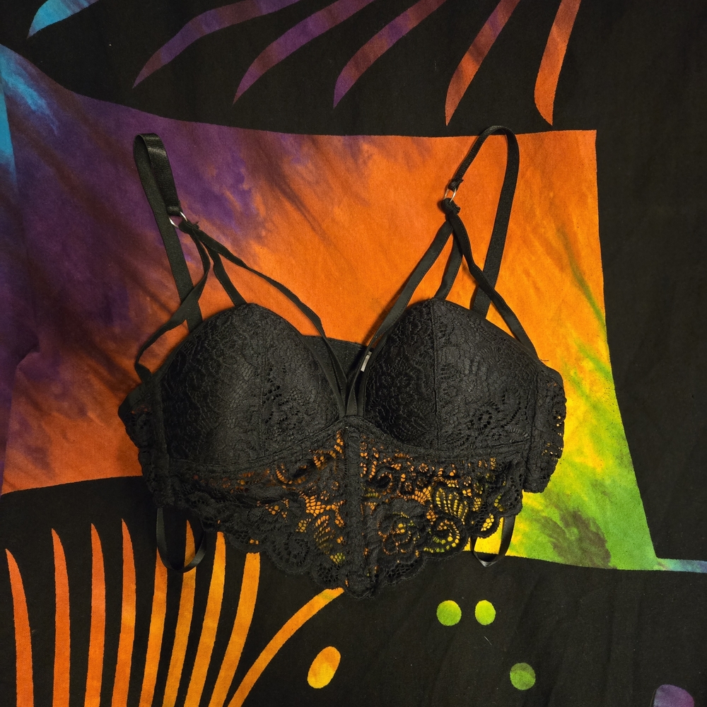 iHeartRaves Black Lace Strappy Bralette